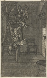 Mirandor's mistress, the Marquise, discovers her lover, Caspar Luyken, Pieter van Rijschooten, 1695