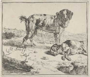 Standing and sleeping dog, Johan le Ducq, 1767-1821