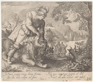 Samson and the lion, Pieter Serwouters, Claes Jansz. Visscher II, Richard Lubbaeus, 1608