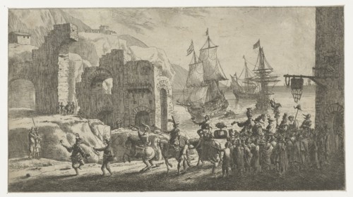 Masquerade at a port, attributed to Reinier Nooms, 1650 - 1664
