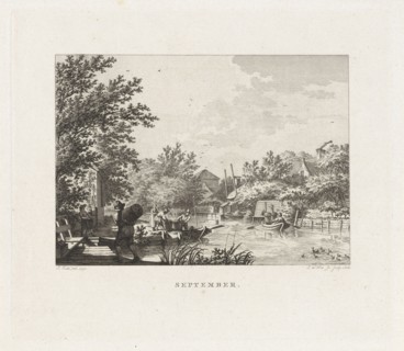 Figures carrying baskets of fruit on a river, Izaak Jansz. de Wit, 1806