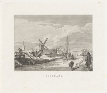 Winter Landscape with a barge, Izaak Jansz. de Wit, 1805