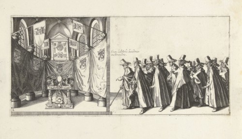 The tomb in the church and the head of the funeral procession, 1623. Simon Frisius, Hendrick