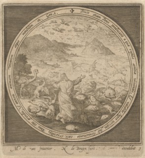 Fifth day of creation, God creates fish and birds, Nicolaes de Bruyn, 1581-1656