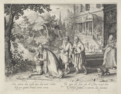 Return of the prodigal son, Claes Jansz. Visscher (II), David Vinckboons, 1608