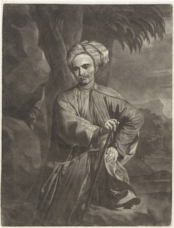 Portrait of an Oriental with a turban, print maker: Arnout Rentinck, 1722 - 1775