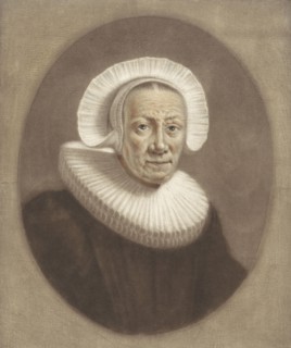 Portrait of an old woman with wide stiff pleated collar and cap diadem, Pieter Louw, 1743-1800