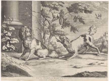 Incumbent and barking dog in squirrel, Hendrick Hulsbergh, Humphrey Lloyd, c. 1679 - 1729