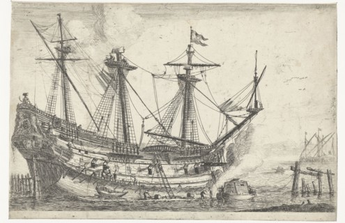 Repairing a big sailing ship, Reinier Nooms, 1656 - 1659