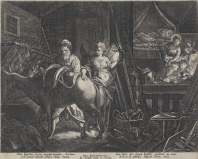 Preparing for the flight from Egypt, Justus Sadeler, 1600 - 1620