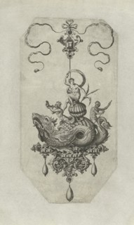 Pendant with dragon with a double shell on his back, print maker: Adriaen Collaert, Hans Collaert