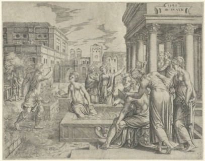 Bathsheba receives the message of David, Cornelis Massijs, 1549