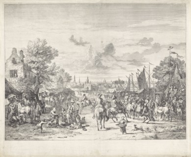 Horse fair in a city, Jan van Huchtenburg, 1674 - 1733