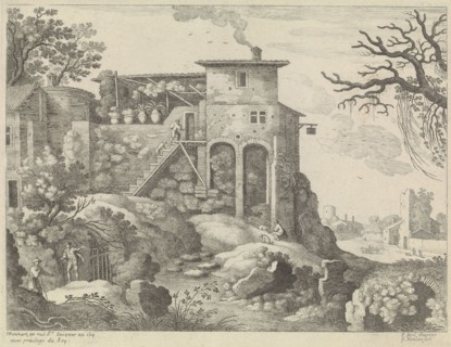 Italian landscape with an inn, Willem van Nieulandt (II), H. Bonnart, Lodewijk XIV (koning van