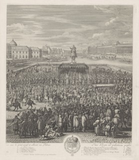 King Louis XIV of France crossing the Pont-Neuf, Jan van Huchtenburg, 1667 - 1669
