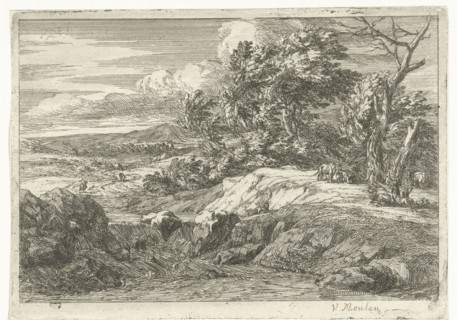 Landscape with figures, Jan van Huchtenburg, Adam Frans van der Meulen, 1674 - 1733