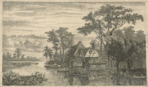 River view with anglers, Hermanus Jan Hendrik van Rijkelijkhuysen, 1823-1883