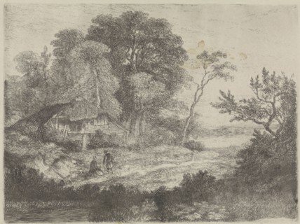Man and woman in a wooden house, Hermanus Jan Hendrik van Rijkelijkhuysen, 1823 - 1883