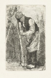 Man in a vegetable garden, Bernardus Johannes Blommers, 1855-1914