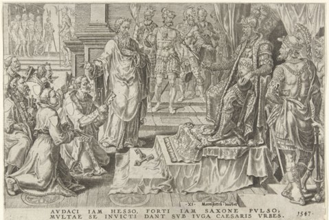 Submission of six German cities, 1547, print maker: Dirck Volckertsz Coornhert, Maarten van