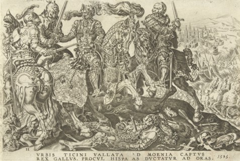 The capturing of Francis I at the Battle of Pavia, 1525, possibly Dirck Volckertsz Coornhert, 1555