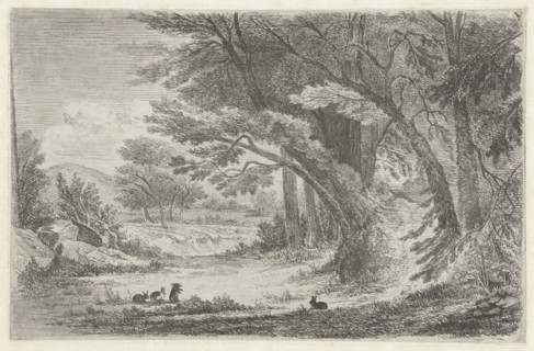 Forest Edge with rabbits, Jan Bos Wz., C. 1847 - c. 1897