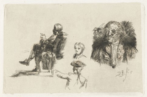 Study Sheet with four figures, David Bles, 1856