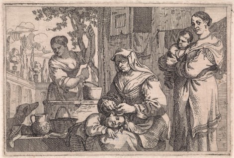 Old woman delouses a child, Jan Baptist de Wael, 1642 - 1669