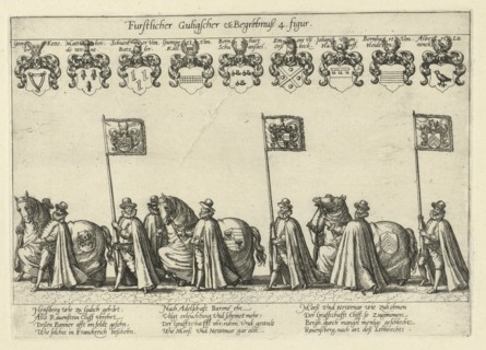 Funeral procession with horses and flag bearers, Anonymous, 1592