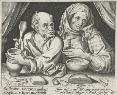 Man and woman eating porridge, Nicolaes de Bruyn, Claes Jansz. Visscher (II), 1581 - 1656