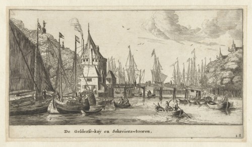 The Geldersekade and the Schreierstoren Amsterdam, The Netherlands, print maker: Reinier Nooms,