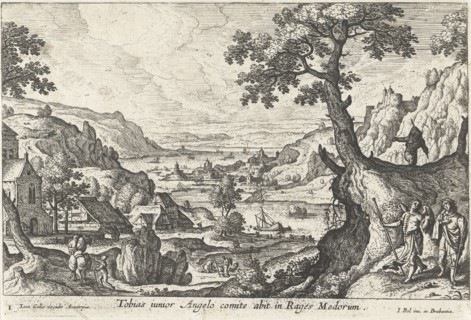 Tobias with the angel, Anonymous, Joannes Galle, c. 1620 - c. 1676