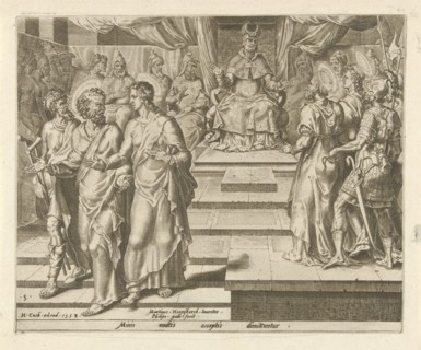 Peter and John are released, Philips Galle, Hieronymus Cock, 1558