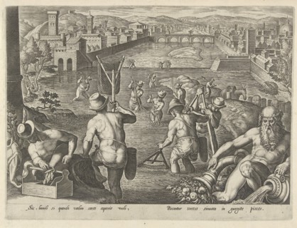 Fishing with landing net, Philips Galle, Jan van der Straet, 1578