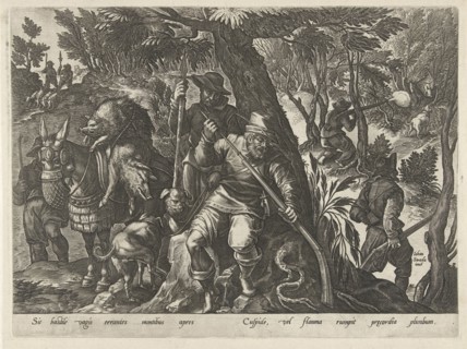Boar Hunting with guns, Philips Galle, 1578