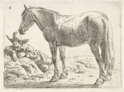 Single horse with its Horseman, print maker: Jan van Aken, Jochem Bormeester, 1624 - 1661 and or