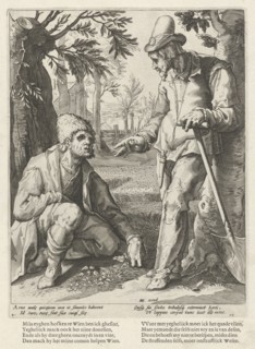 Two farmers in conversation, Hendrick Goltzius, Franco Estius, 1588 - 1592