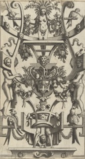Scrolling with a fruit basket in the middle, Anonymous, Cornelis Bos, 1550