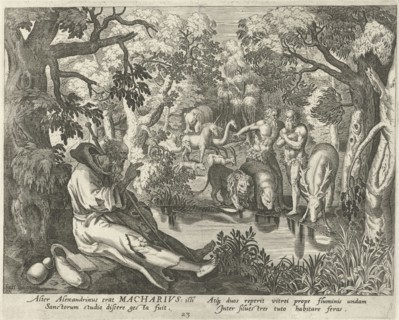 Macarius of Alexandria as a hermit, Johann Sadeler (I), RaphaÃ«l Sadeler (I), Maerten de Vos, 1583