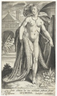 Lucretia with dagger against her chest, Nicolaes de Bruyn, 1581 - 1656