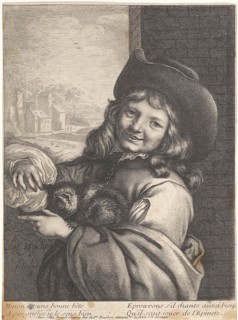 Smiling boy with cat, Lambert Visscher, Antoine FranÃ§ois Dennel, 1643 - 1815