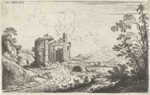Landscape with a goatherd, Cornelis Matthieu, Frans van den Wijngaerde, 1637 - 1656