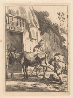 Farrier, specialist in equine hoof care, and a donkey, Anonymous, Karel Dujardin, 1643 - 1692