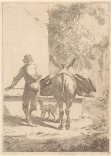 Donkey near a cistern, Jan de Visscher, Nicolaes Pietersz. Berchem, 1643 - 1692