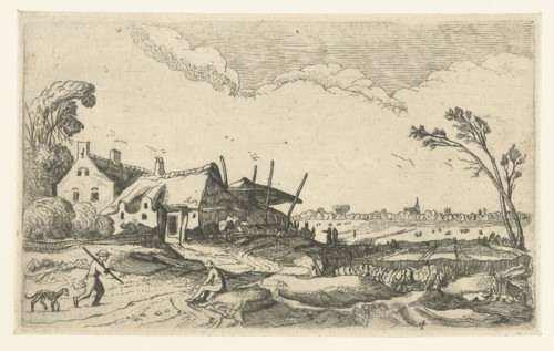 Farm on a path and views over fields, Esaias van de Velde, Anonymous, 1614-1680