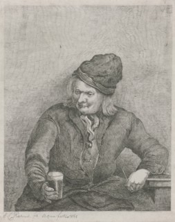 Old man with glass and pipe in hand, Eberhard Cornelis Rahms, 1861