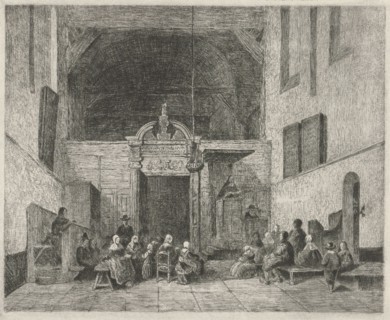 Church service in a village church, print maker: Eberhard Cornelis Rahms, Johannes Bosboom, 1833 -