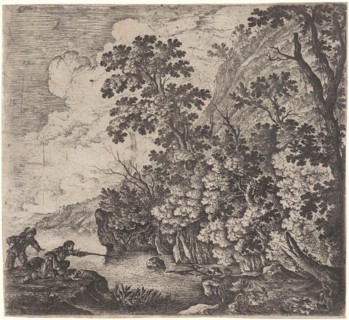 Hunters in a river in a mountainous landscape, attributed to Herman Saftleven, 1626 - 1685