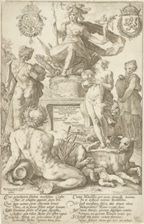 Title print for print series The Roman heroes, Hendrick Goltzius, 1586