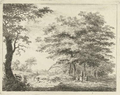 Landscape with farm and figures among trees, print maker: Hermanus van Brussel, c. 1800 - in or